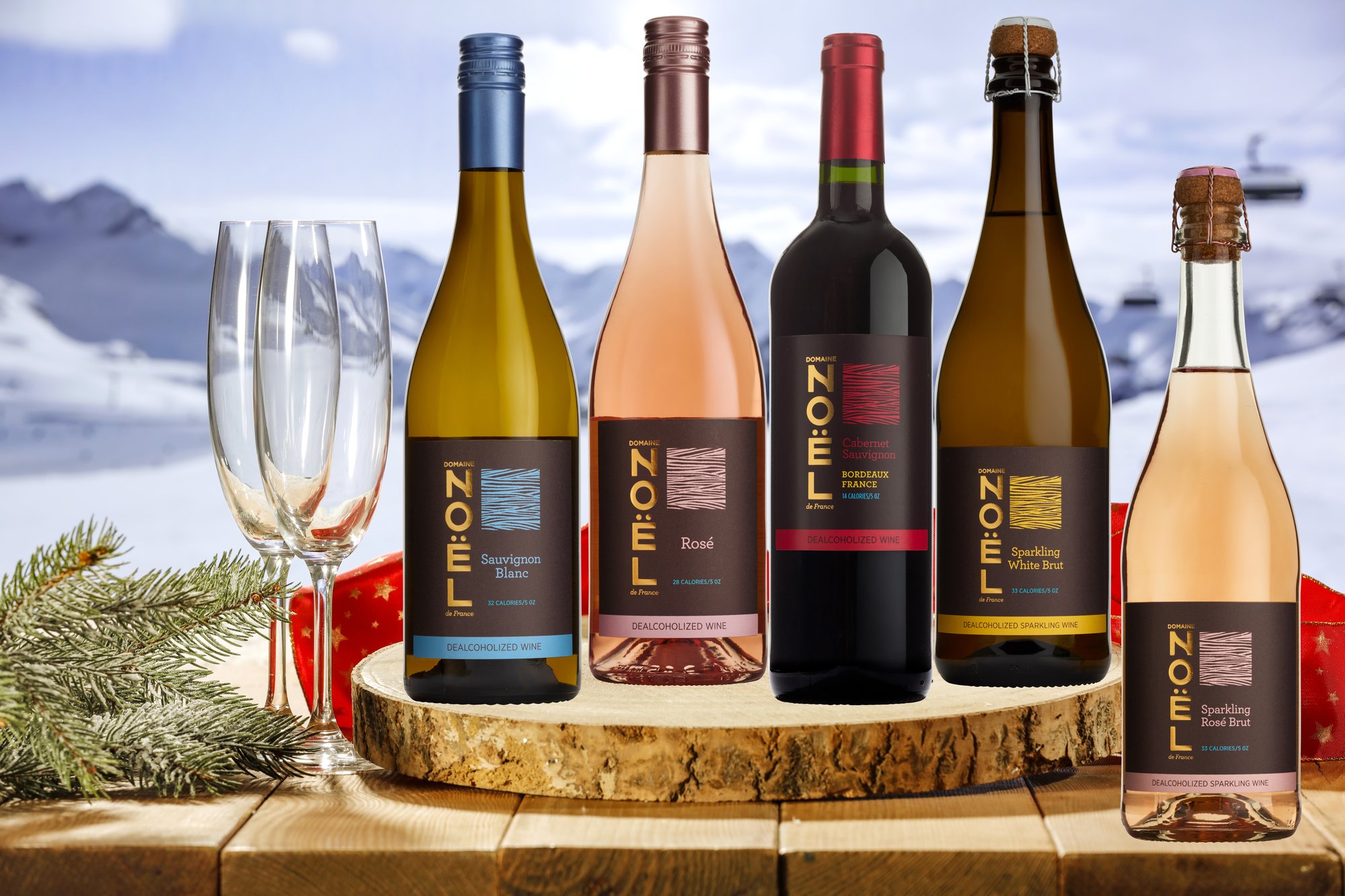 DRY JANUARY MAISON NOEL Winter scene with champagne flutes