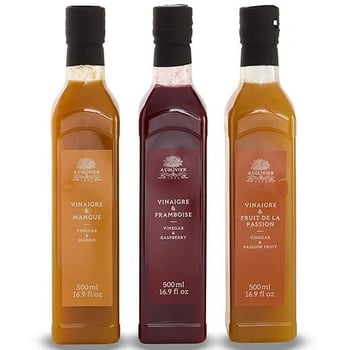 three bottles of gourmet vinegar